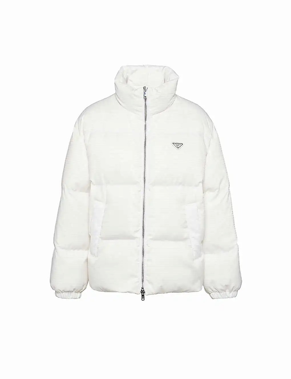ÁO PRADA Water-reactive brand-print oversized recycled-nylon jacket