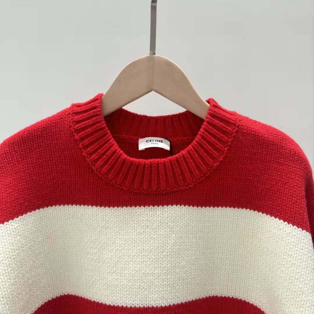 ÁO Celine Men Crew Neck Sweater in Wool Cashmere and Silk-Red