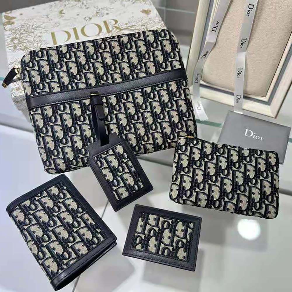 TÚI Dior Unisex Diortravel Travel Kit Blue Dior Oblique Jacquard