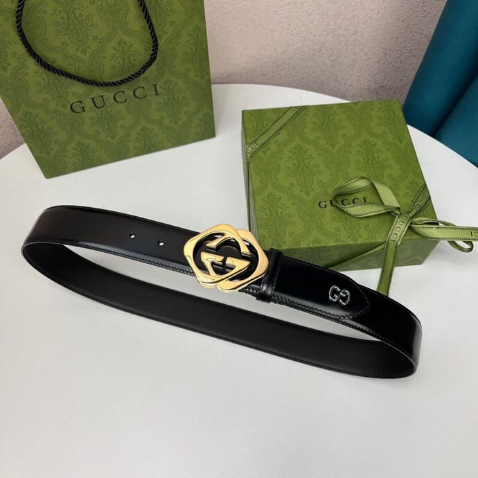 DÂY LƯNG GUCCI GG BLACK CALFSKIN LEATHER Khóa vàng