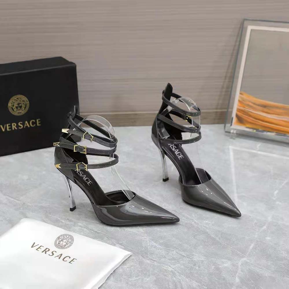 GIÀY Versace Women Pin-Point Pumps in Calf Leather-Gray