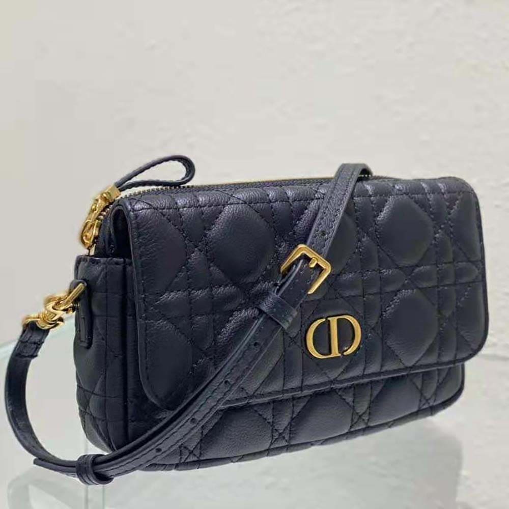 TÚI Dior Women Caro Pouch Black Supple Cannage Calfskin