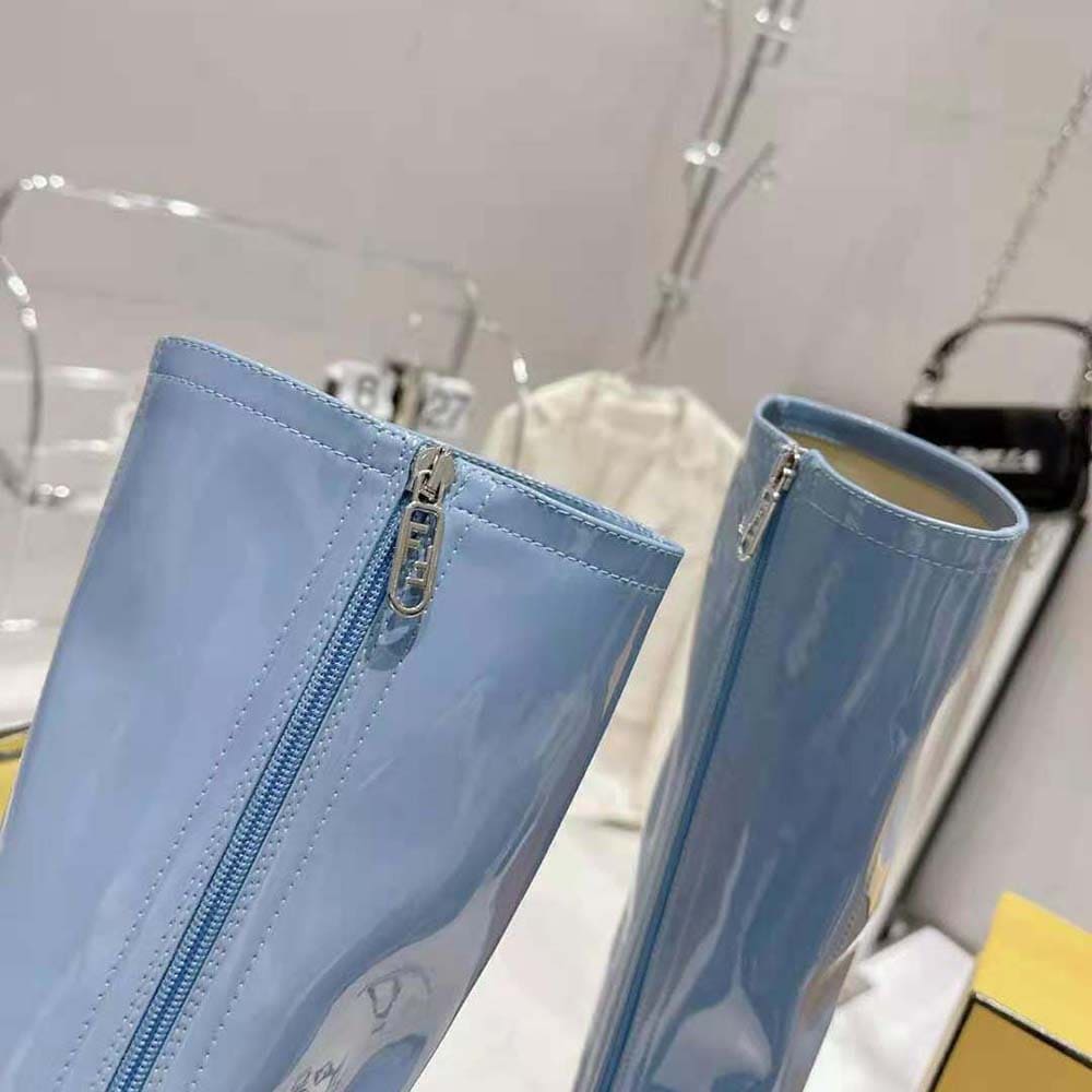 GIÀY Fendi Women Fashion Show Blue Patent Leather Boots