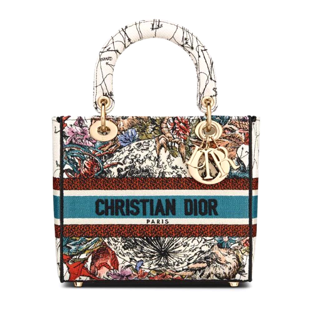 TÚI Dior Women Medium Lady D-lite Bag Latte Multicolor Dior Constellation Embroidery-White