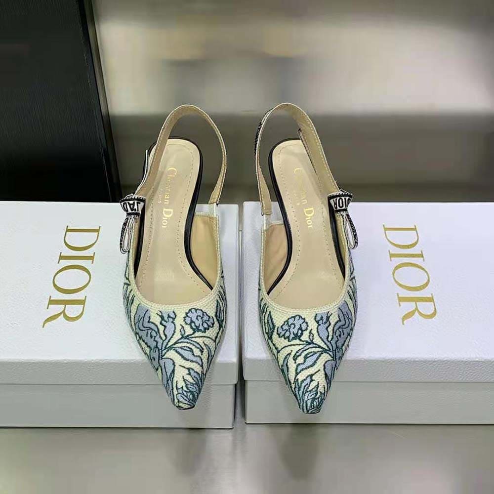 GIÀY Dior Women J’Adior Slingback Pump Duck Blue Dior Brocart Embroidered Cotton