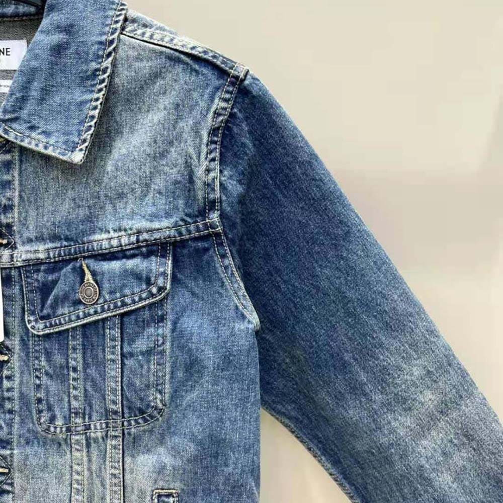 ÁO Celine Women Trucker Jacket in Dark Union Wash Denim