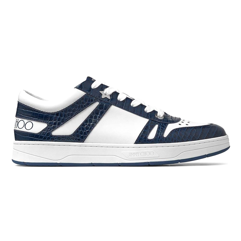 GIÀY JIMMY CHOO Croc-Embossed Leather and White Calf Leather Low Top Trainers