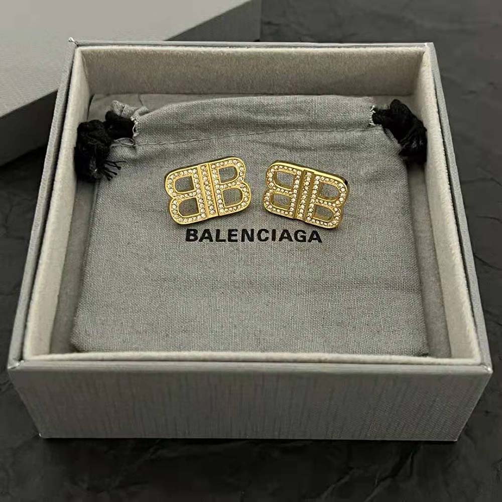 Bông tai Balenciaga Women BB 2.0 XS Earrings in Gold Brass and Rhinestones