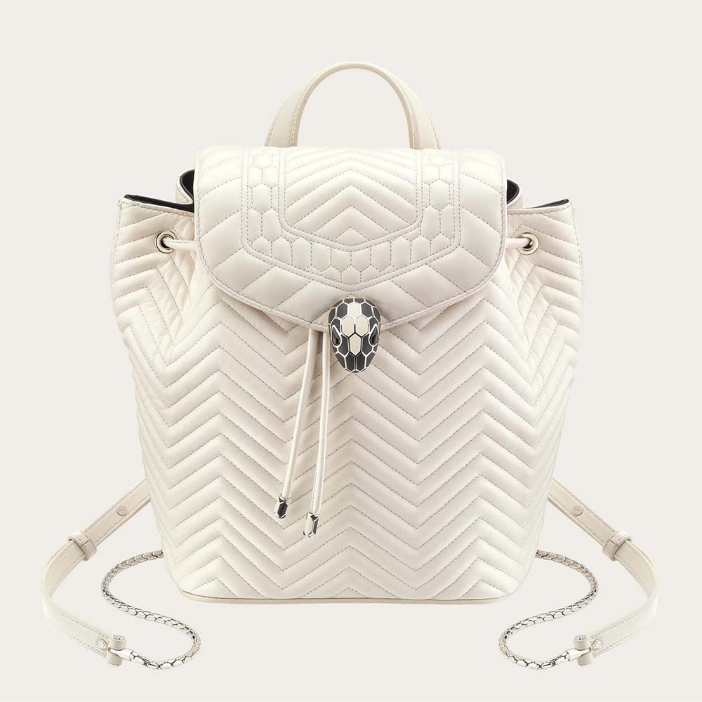 BALO Bvlgari Women Serpenti Hypnotic Medium Backpack In Quilted Nappa Leather-White
