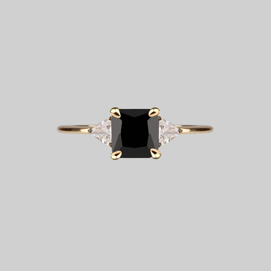 Squared Black Gems Ring Gold 14K