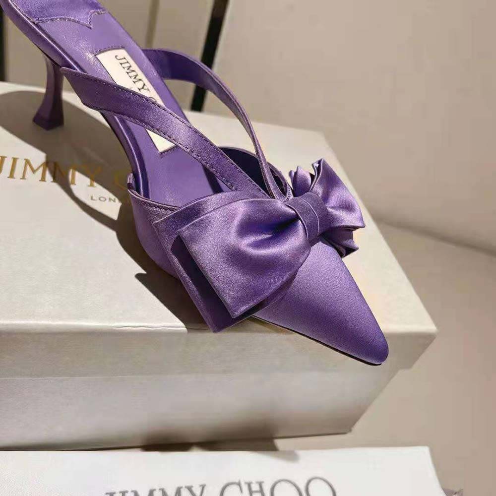GIÀY Jimmy Choo Women Flaca Mule 50 Wisteria Satin Mules with Bow