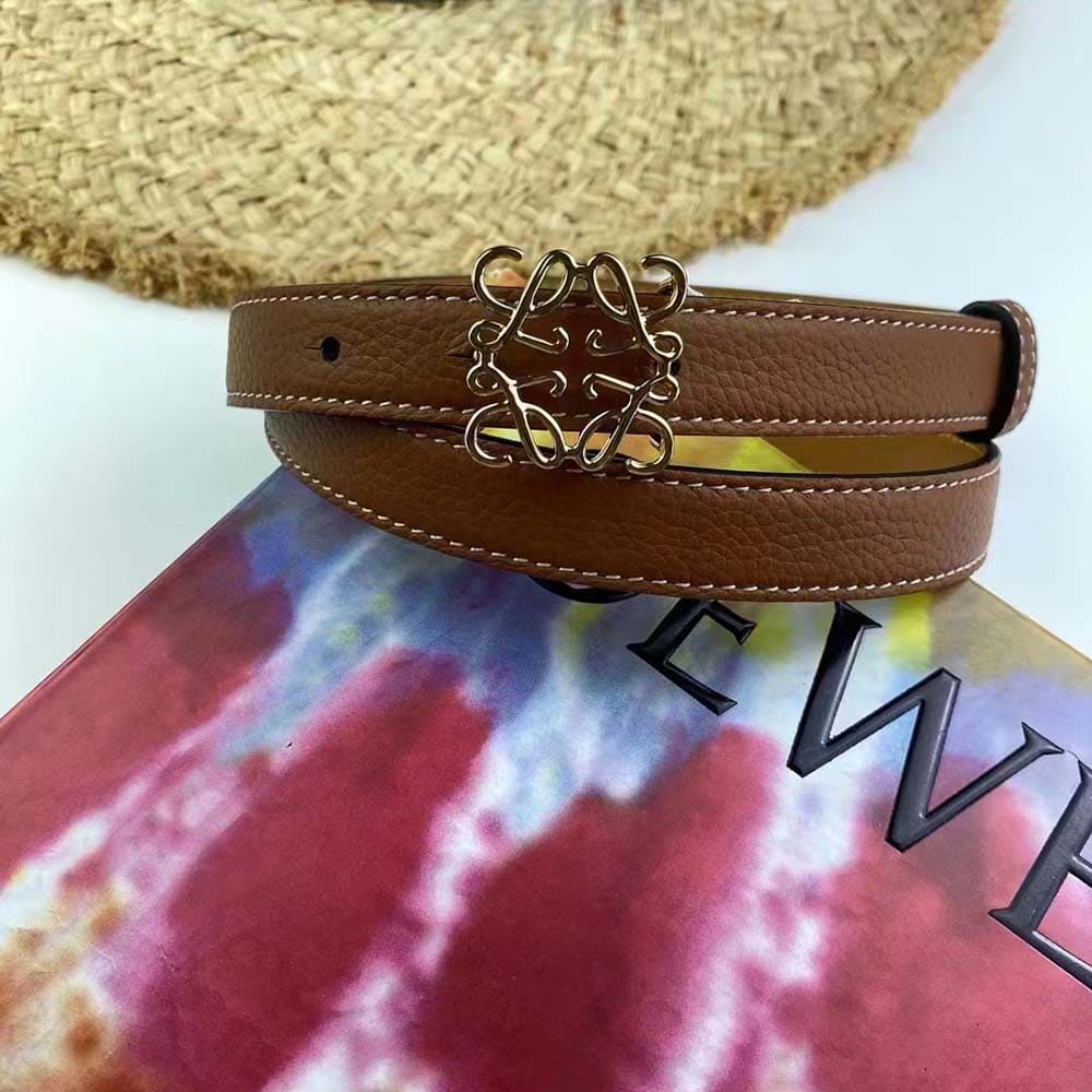 DÂY LƯNG Loewe Women Anagram Belt in Pebble Grain Calfskin-Brown