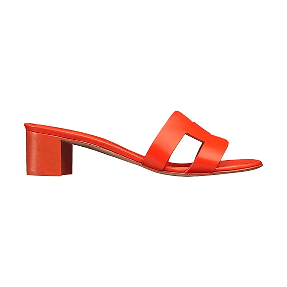 GIÀY Hermes Women Oasis Sandal in Calfskin with Iconic H Cut-Out 5.6cm Heel-Red SS2022