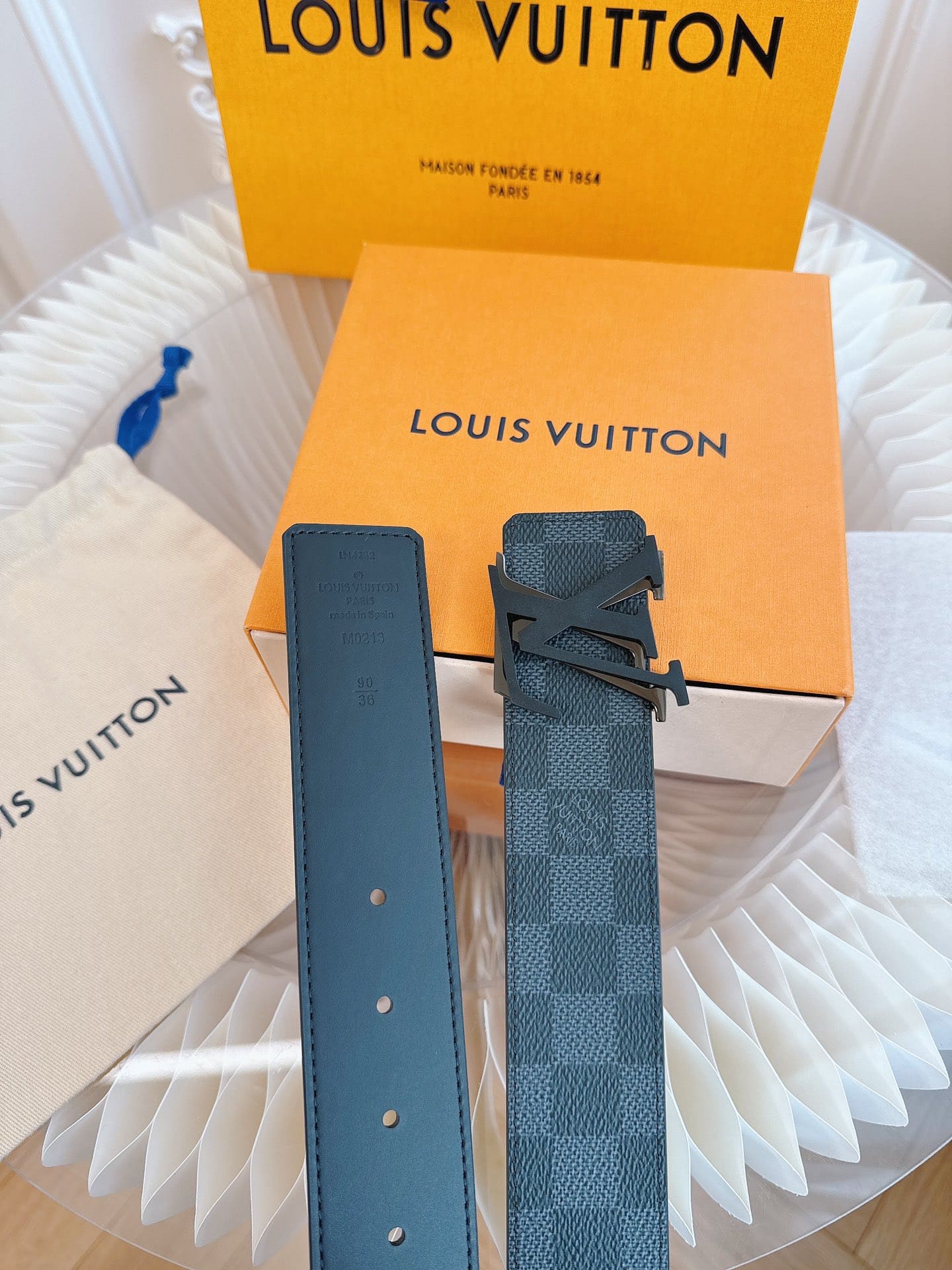 DÂY LƯNG LOUIS VUITTON DOUBLE LV SQUARE BLACK MONOGRAM LEATHER Khóa bạc