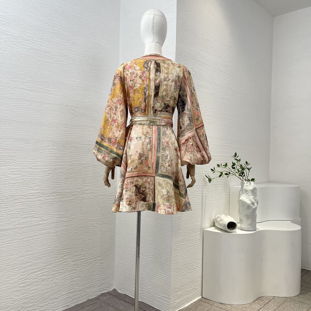 VÁY ZIMMERMANN Lantern Long Sleeve Vintage Mini Wrap Dress High Classy