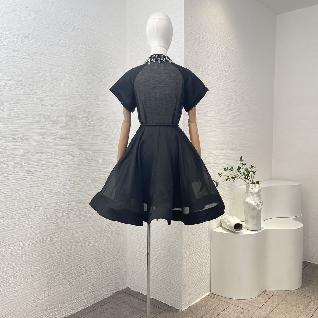 VÁY ZIMMERMANN Black Diamonds Tassels Shower Sleeve Mini Dress High Classy