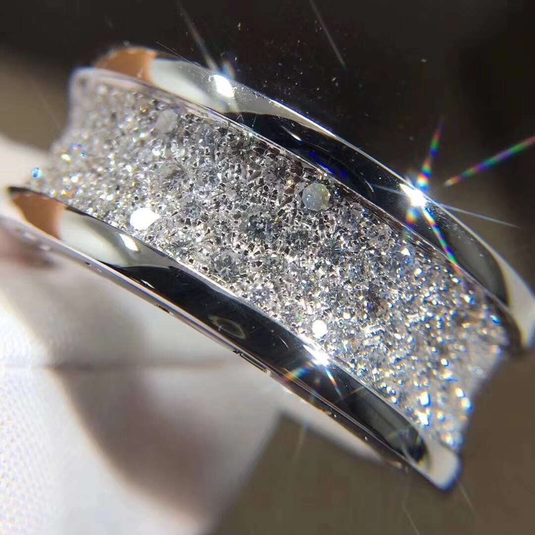 NHẪN BVLGARI 18k White Gold Pave Diamond B.zero1 Ring