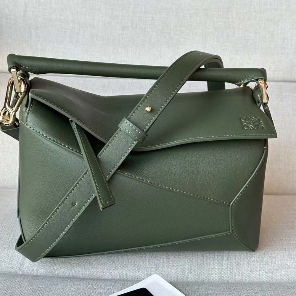 Túi Loewe Unisex Small Puzzle Bag in Classic Calfskin-Green