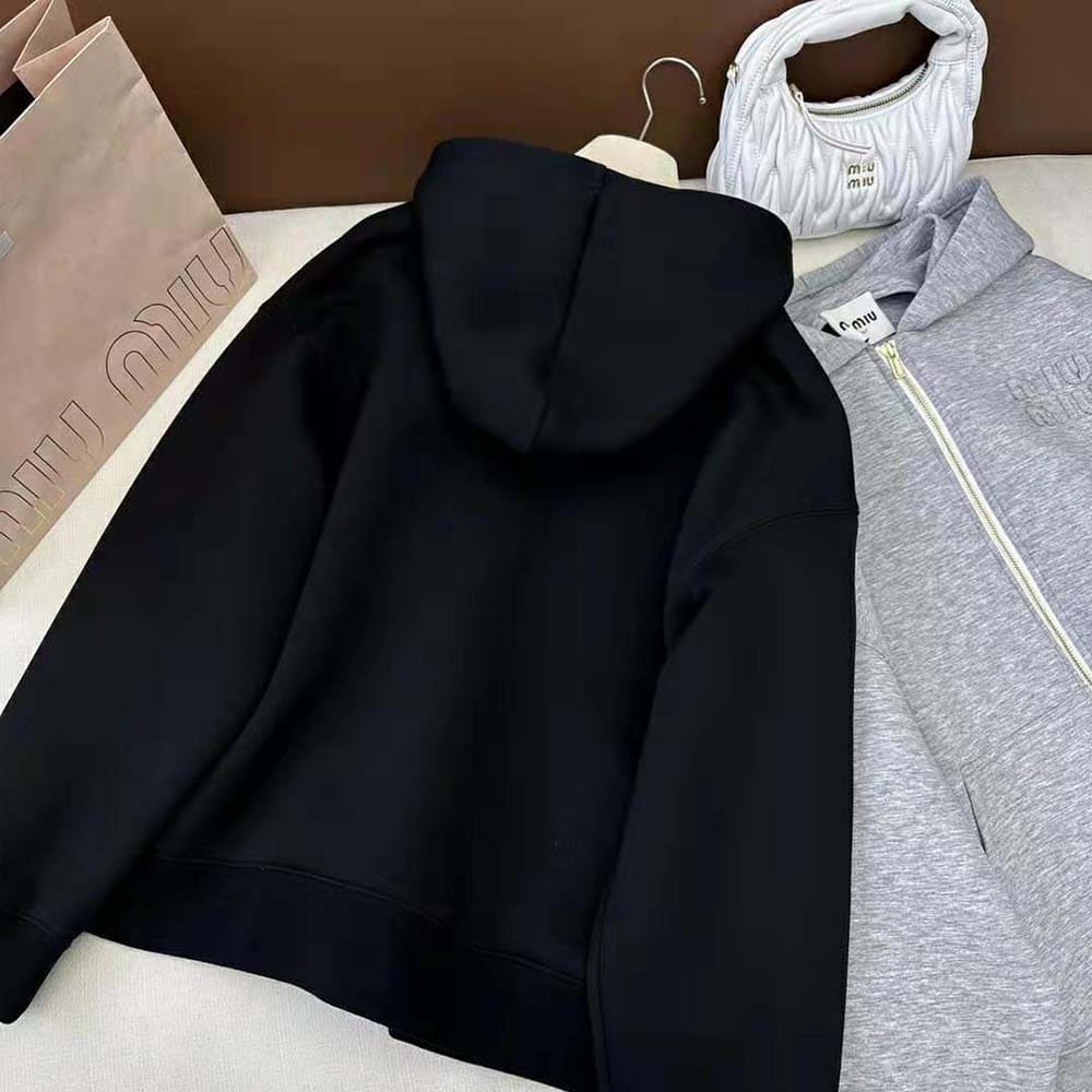 ÁO Miu Miu Women Cotton Hoodie with Embroidered Logo-Black