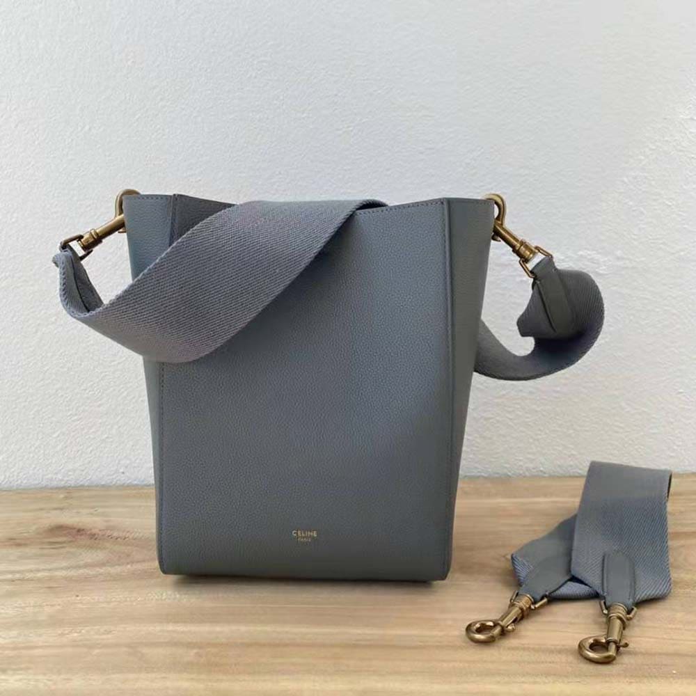 TÚI Celine Women Sangle Small Bucket Bag in Soft Grained Calfskin-Silver