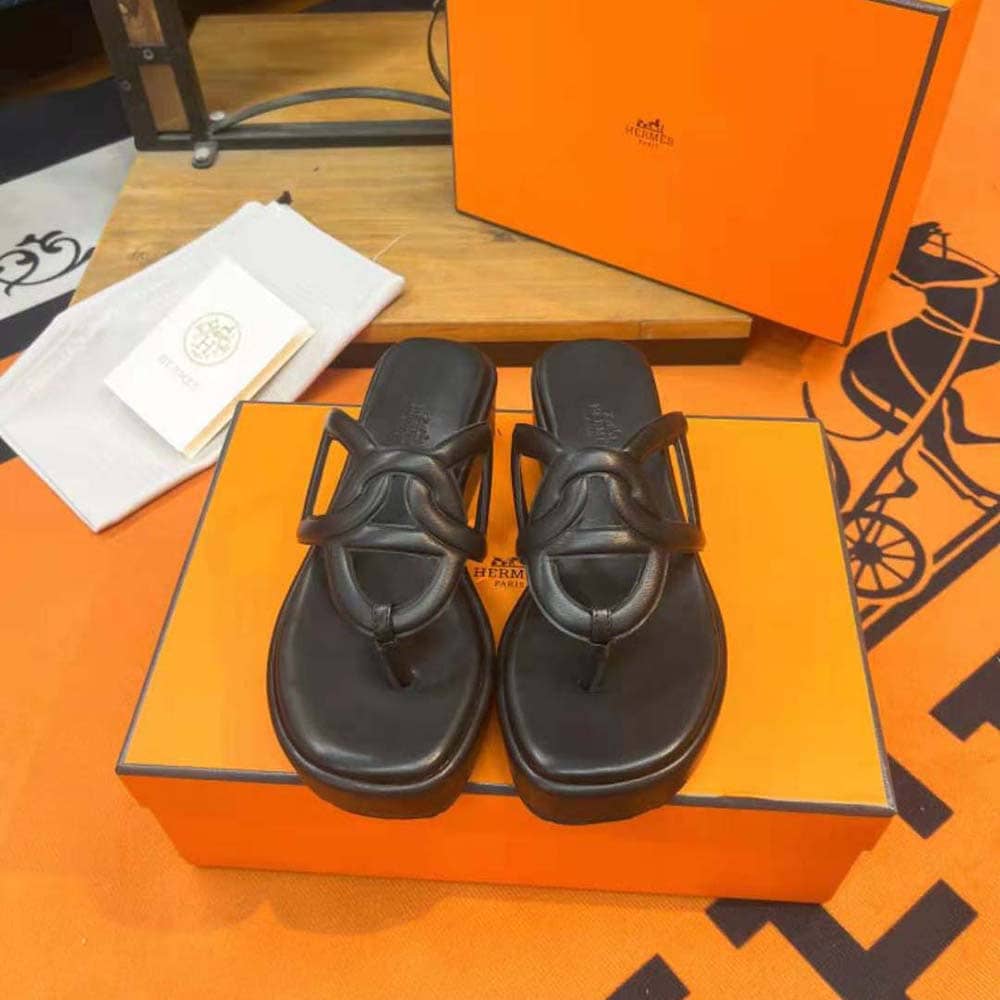GIÀY Hermes Women Gipsy Sandal in Nappa Leather-Black