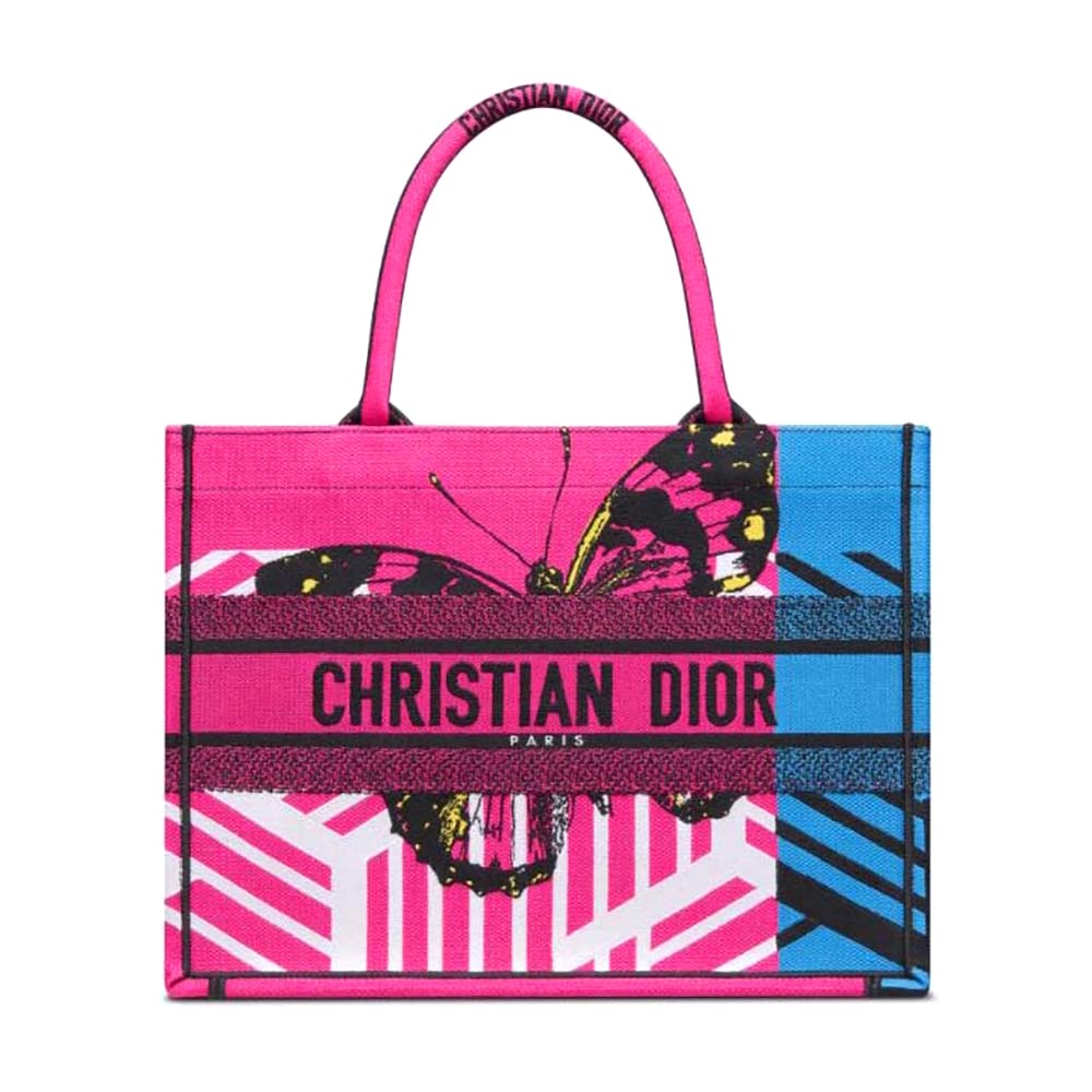 TÚI Dior Women Medium Dior Book Tote Bright Blue and Pink D-Jungle Pop Embroidery