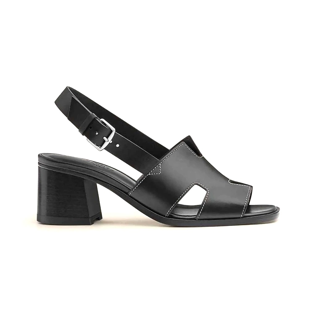 GIÀY Hermes Women Elbe 60 Sandal in Calfskin with H Cut-Out Detail-Black SS2022