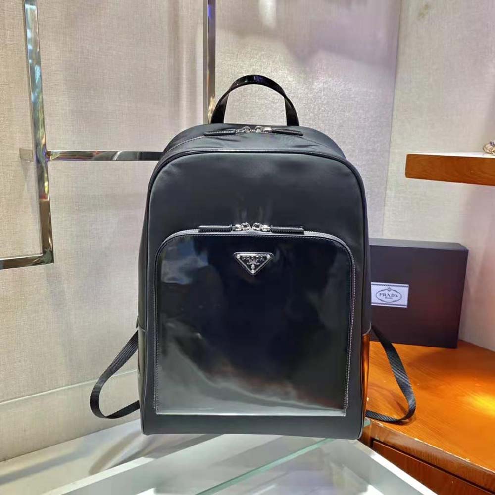 BALO PRADA Men Re-Nylon and Leather Backpack-Black
