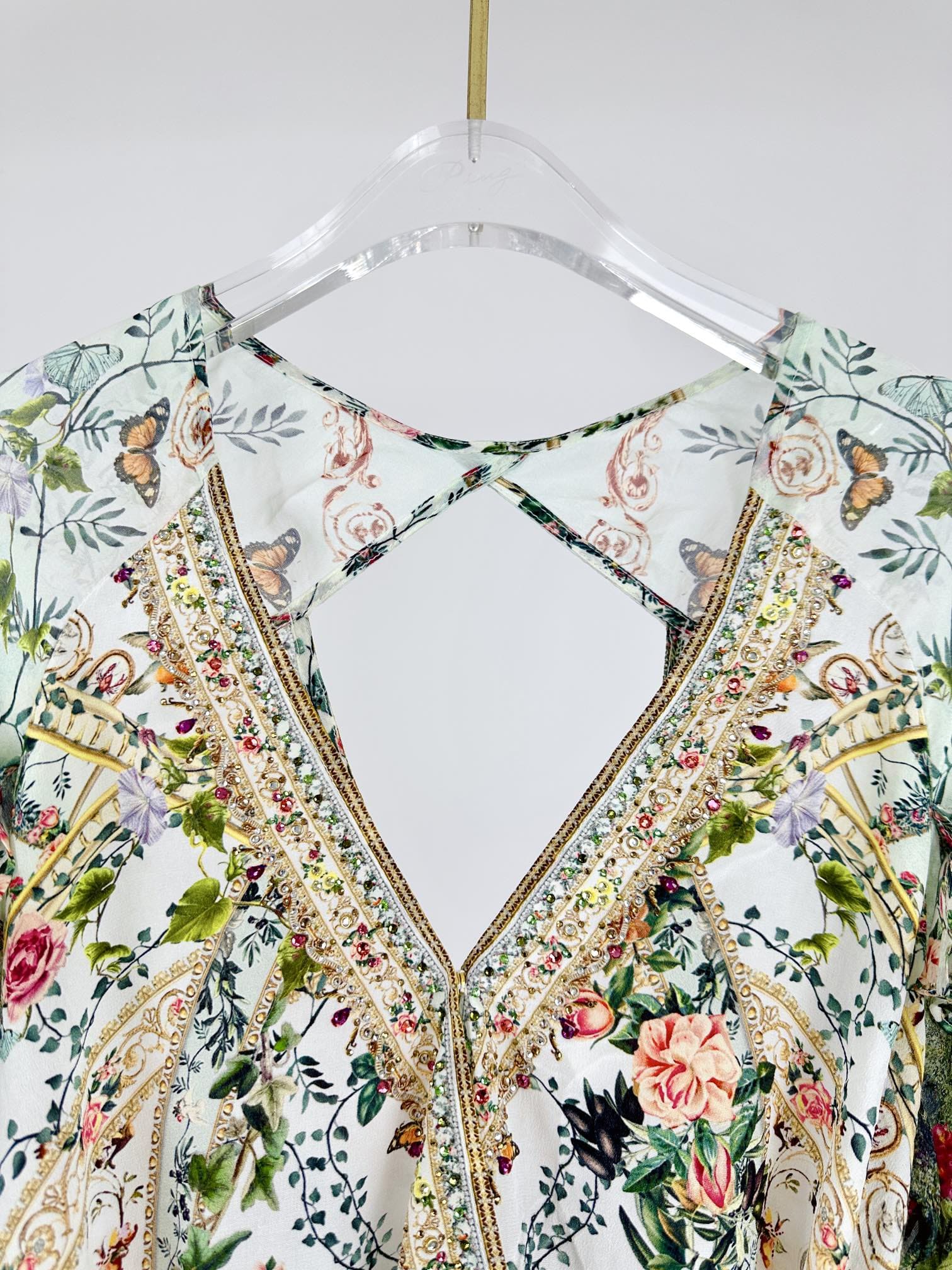 VÁY CAMILLA Silk Embellished V-Neck Midi Dress High Classy