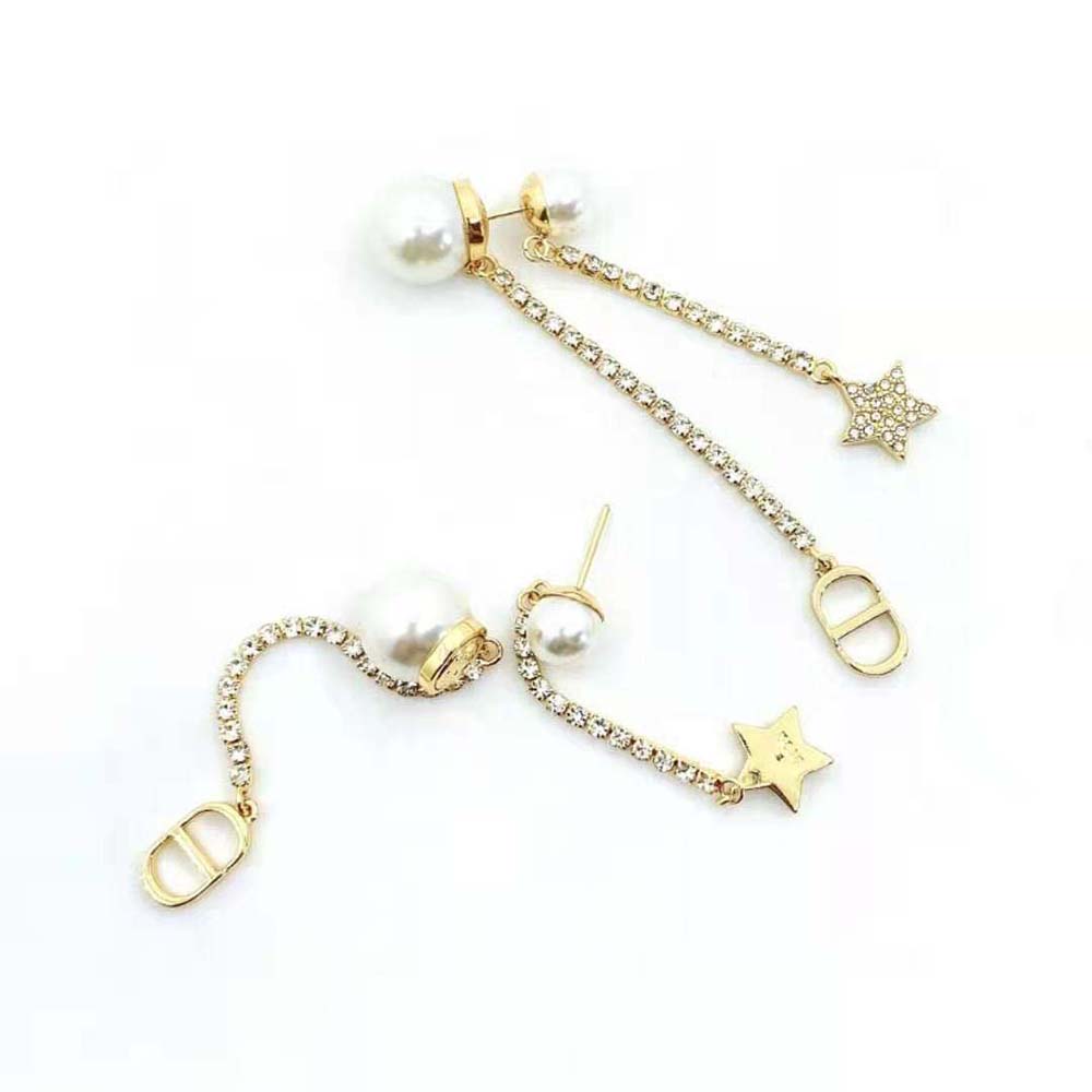 Bông tai Dior Women Tribales Earrings Gold-Finish Metal White Resin Pearls and White Crystals