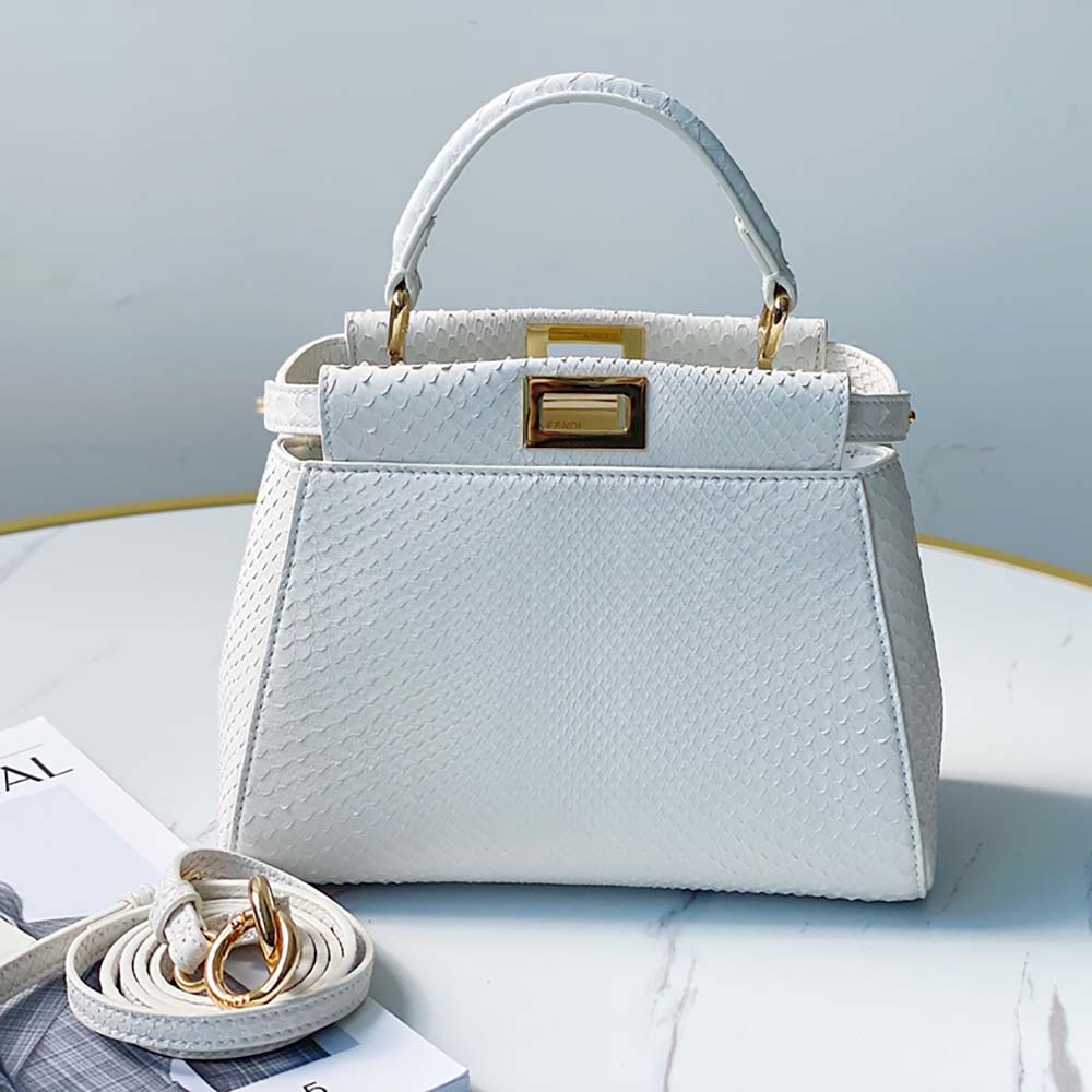 TÚI Fendi Women Peekaboo Iconic Mini White Python Bag