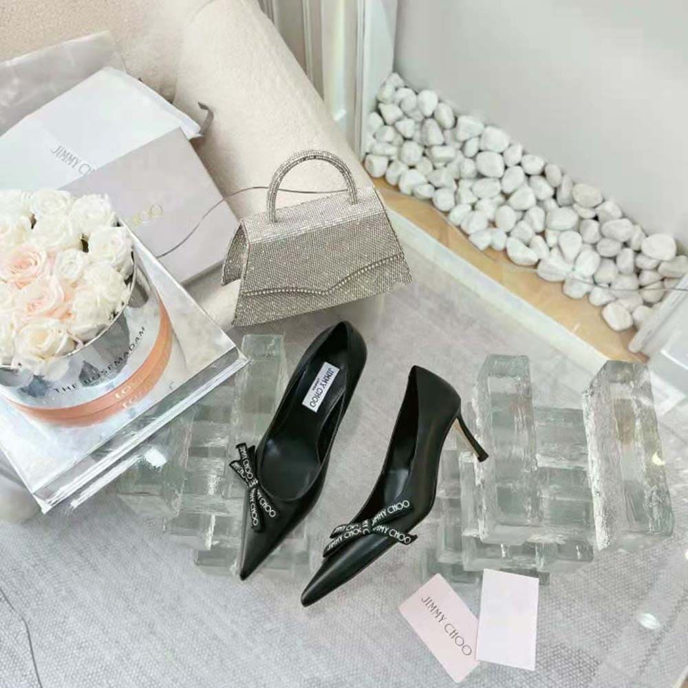 GIÀY Jimmy Choo Women Romy 85 Black Nappa Leather Pumps with Jimmy Choo Bow