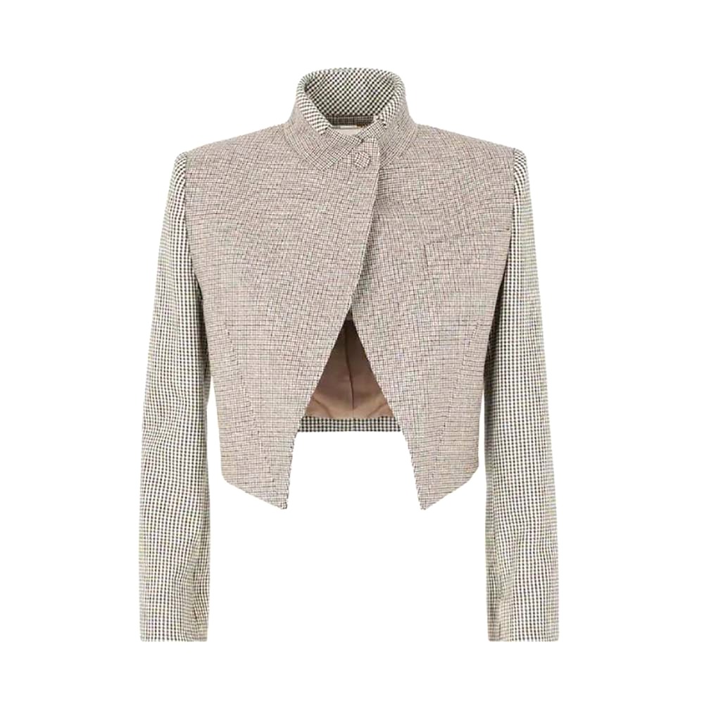 ÁO Fendi Women Beige Houndstooth Wool Jacket