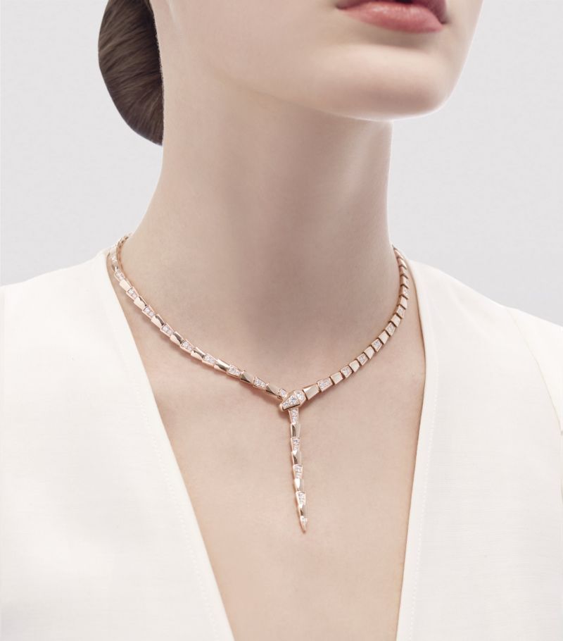 Vòng cổ BVLGARI Rose Gold And Diamond Serpenti Necklace vàng hồng 18K
