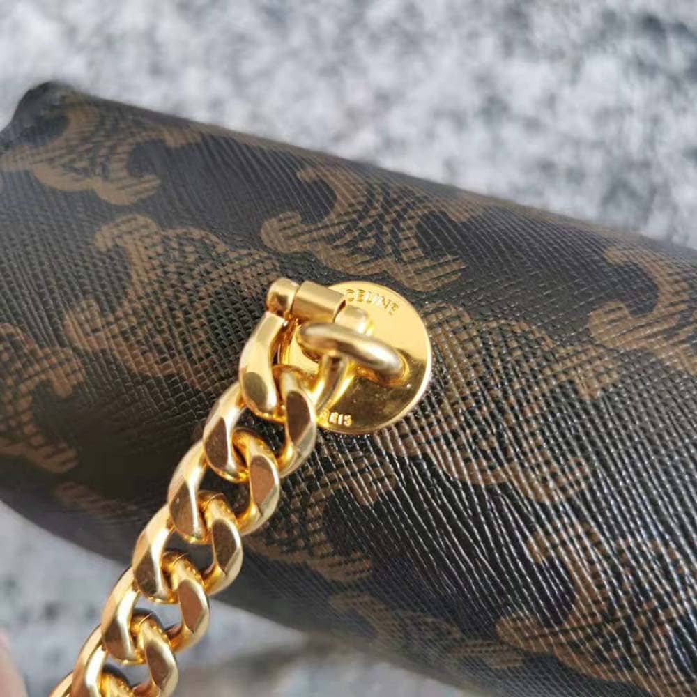 TÚI Celine Women Chain Bag Triomphe in Triomphe Canvas-Tan