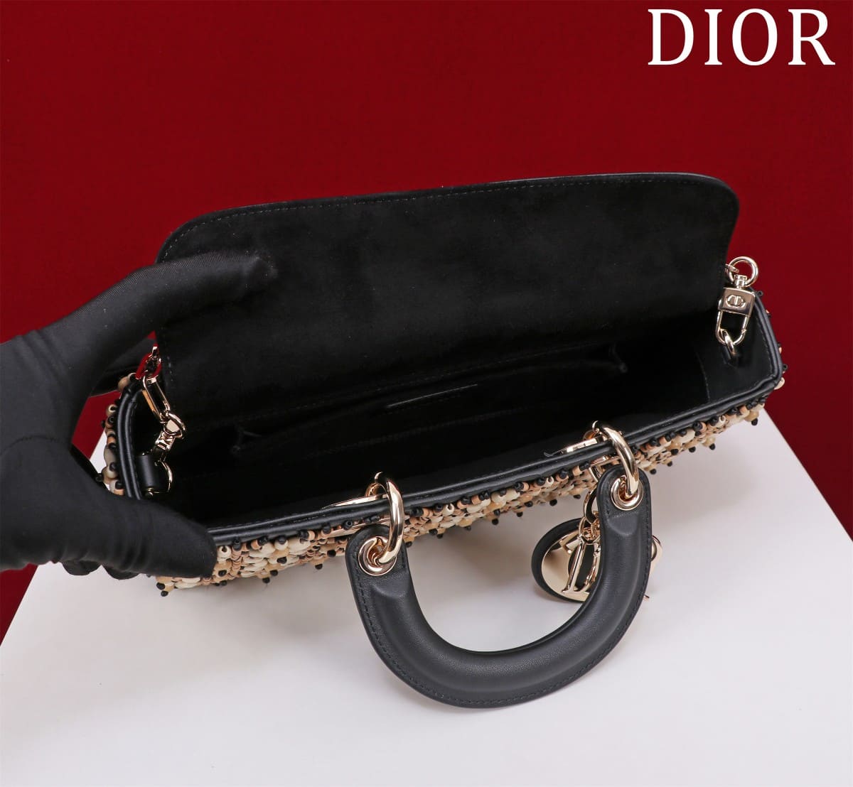 TÚI CHRISTIAN DIOR Lady-Joy embroiders wooden beads hạt gỗ