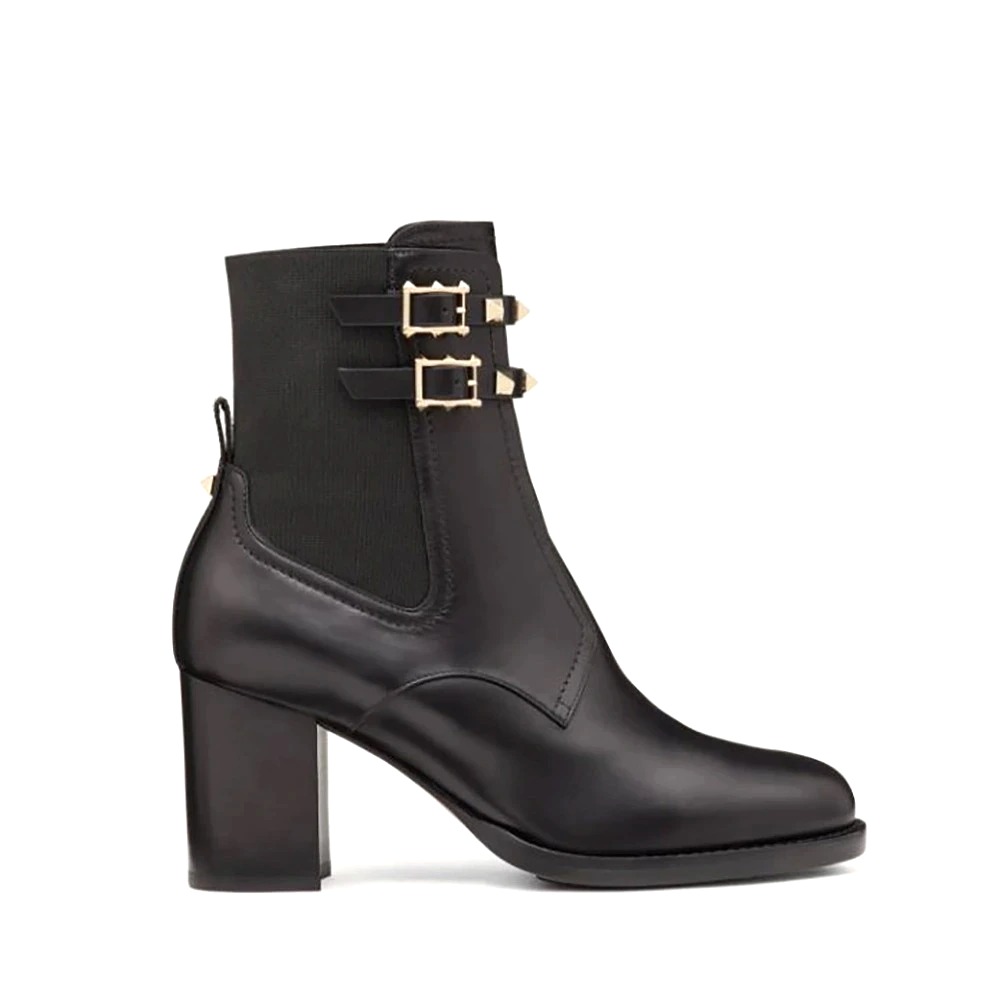Giày Valentino Women Rockstud Calfskin Ankle Boot 70 mm-Black