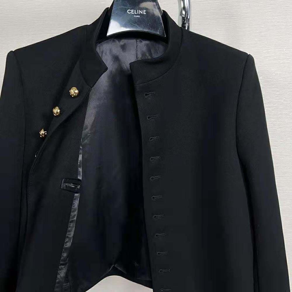 ÁO Celine Women Military Jacket in Wool Cloth-Black