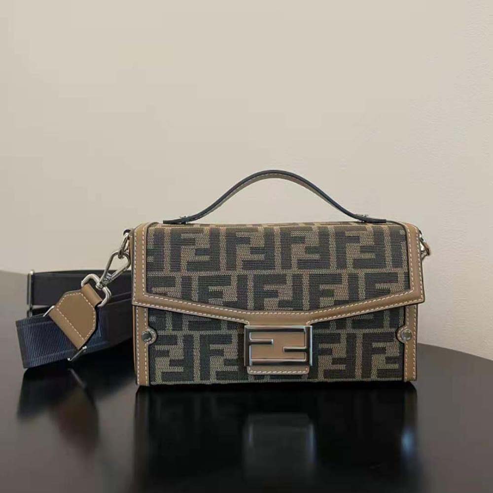 TÚI Fendi Men Baguette Soft Trunk Brown FF Fabric Bag