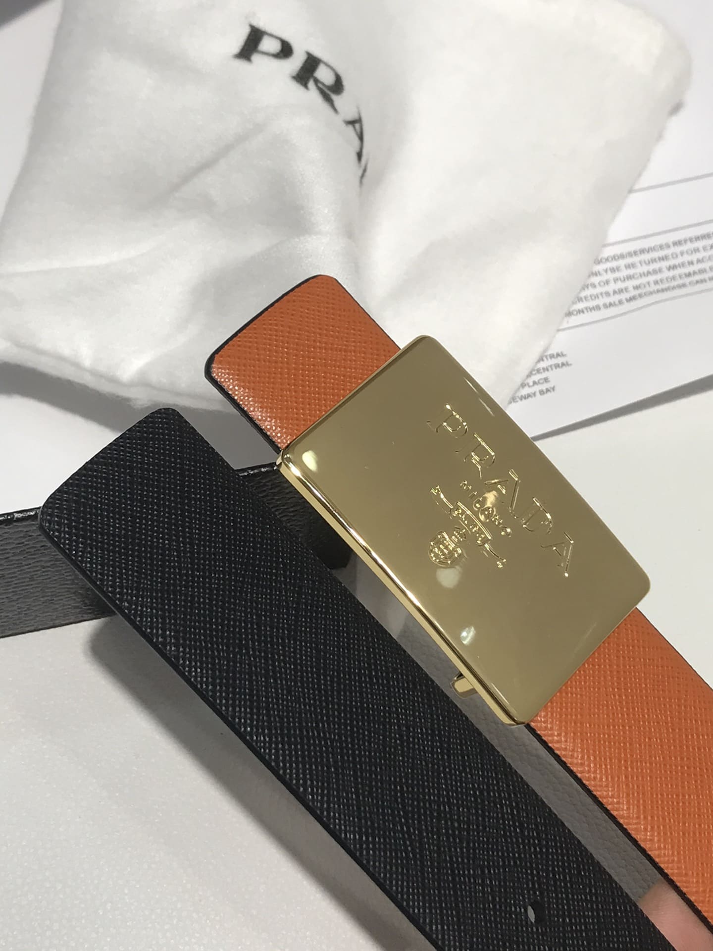 DÂY LƯNG PRADA ORANGE SAFFIANO LEATHER Khóa vàng