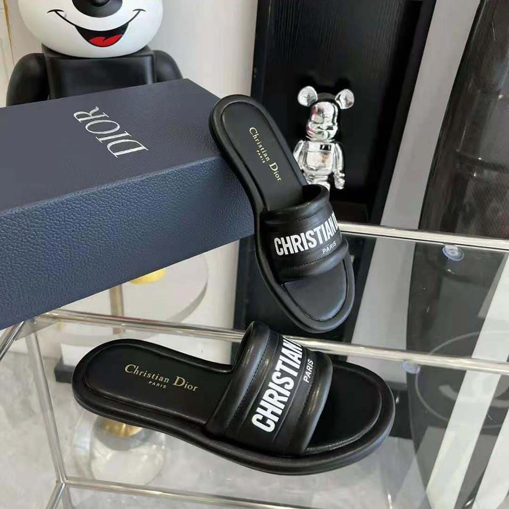 DÉP Dior Women Every-D Slide Black Embossed Lambskin
