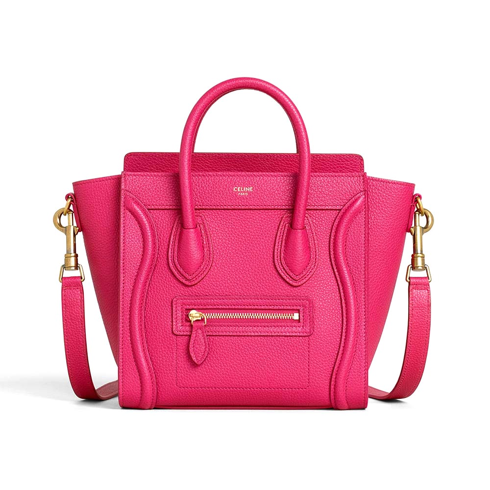 TÚI Celine Women Nano Luggage Bag in Drummed Calfskin-Rose