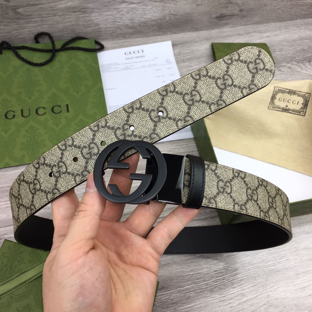 DÂY LƯNG GUCCI GG BROWN CANVAS LEATHER Khóa bạc
