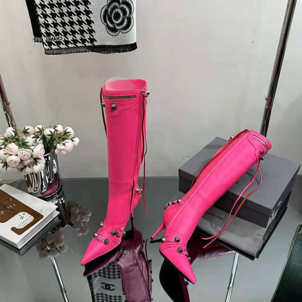GIÀY Balenciaga Women Cagole 90mm Boot in Pink Arena Lambskin
