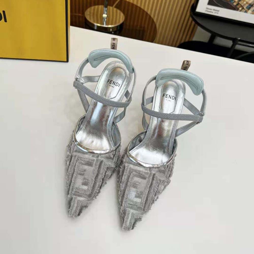 GIÀY Fendi Women Colibrì Lite Silver Mesh High-Heeled Slingbacks