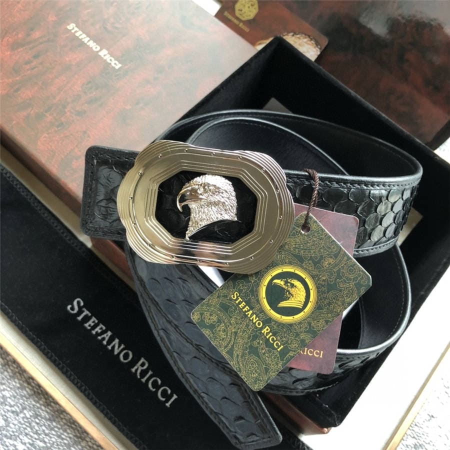 DÂY LƯNG STEFANO RICCI PYTHON LEATHER DA TRĂN Belt Khóa vàng