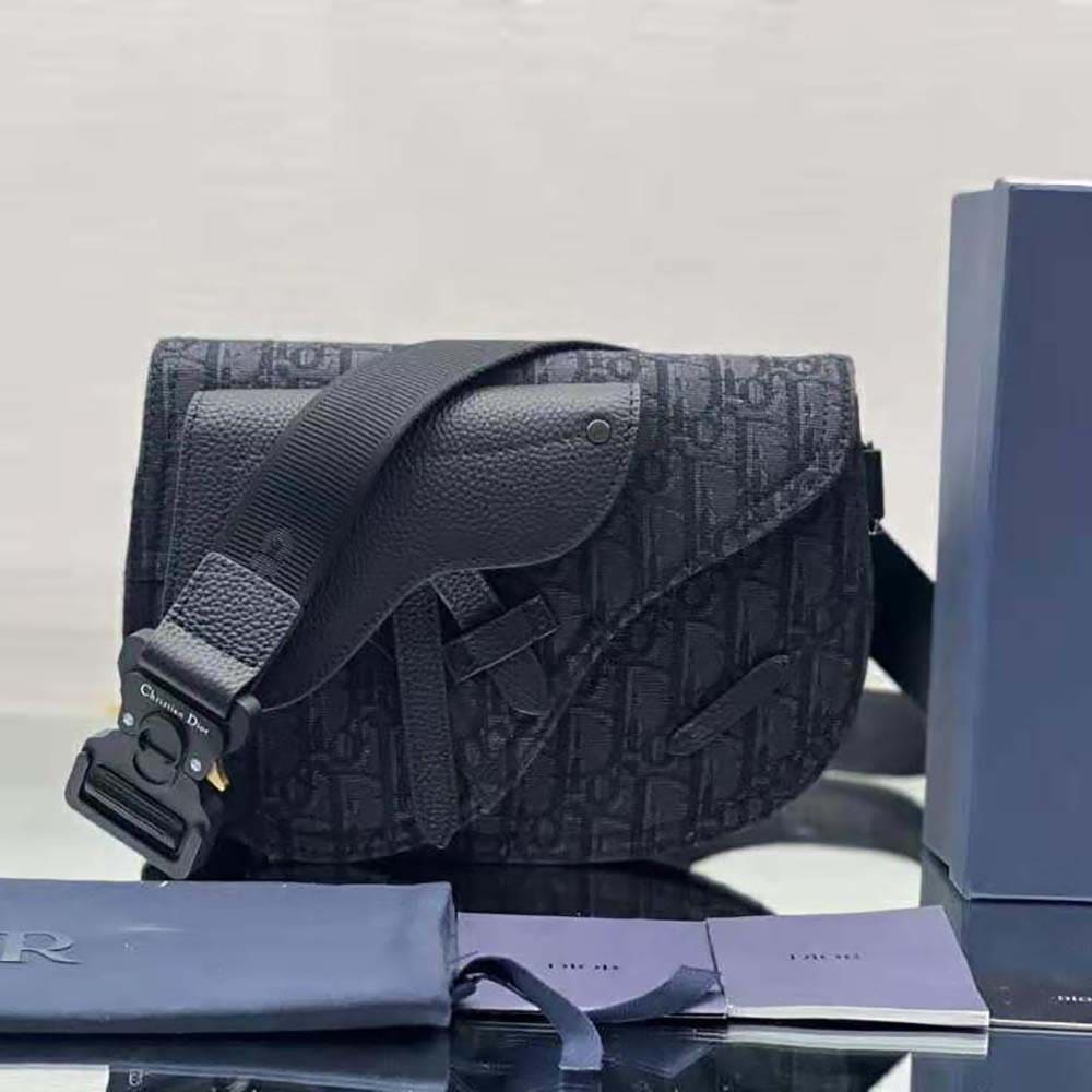 TÚI Dior Men Saddle Pouch Black Dior Oblique Jacquard