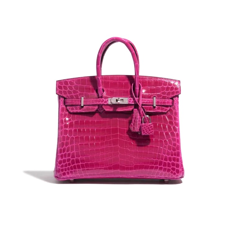 TÚI Hermès Birkin 25 Niloticus Crocodile Rose Pourpre Silver Buckle khóa trắng