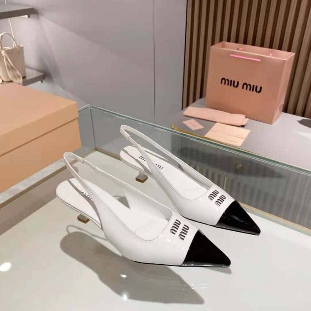 GIÀY Miu Miu Women Patent Leather Pump in 45 mm Heel Height-White