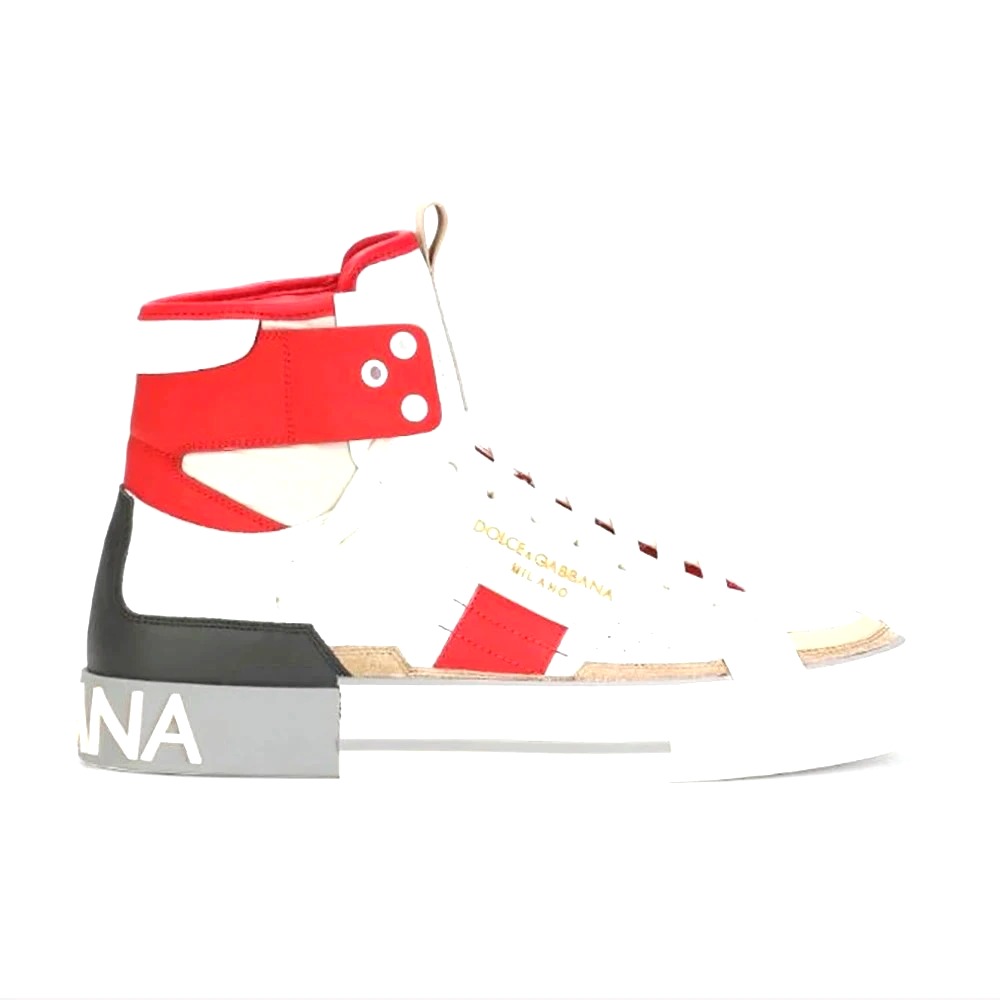 Giày Dolce Gabbana D&G Calfskin Custom  High-Top Sneakers with  Contrasting Details-Red